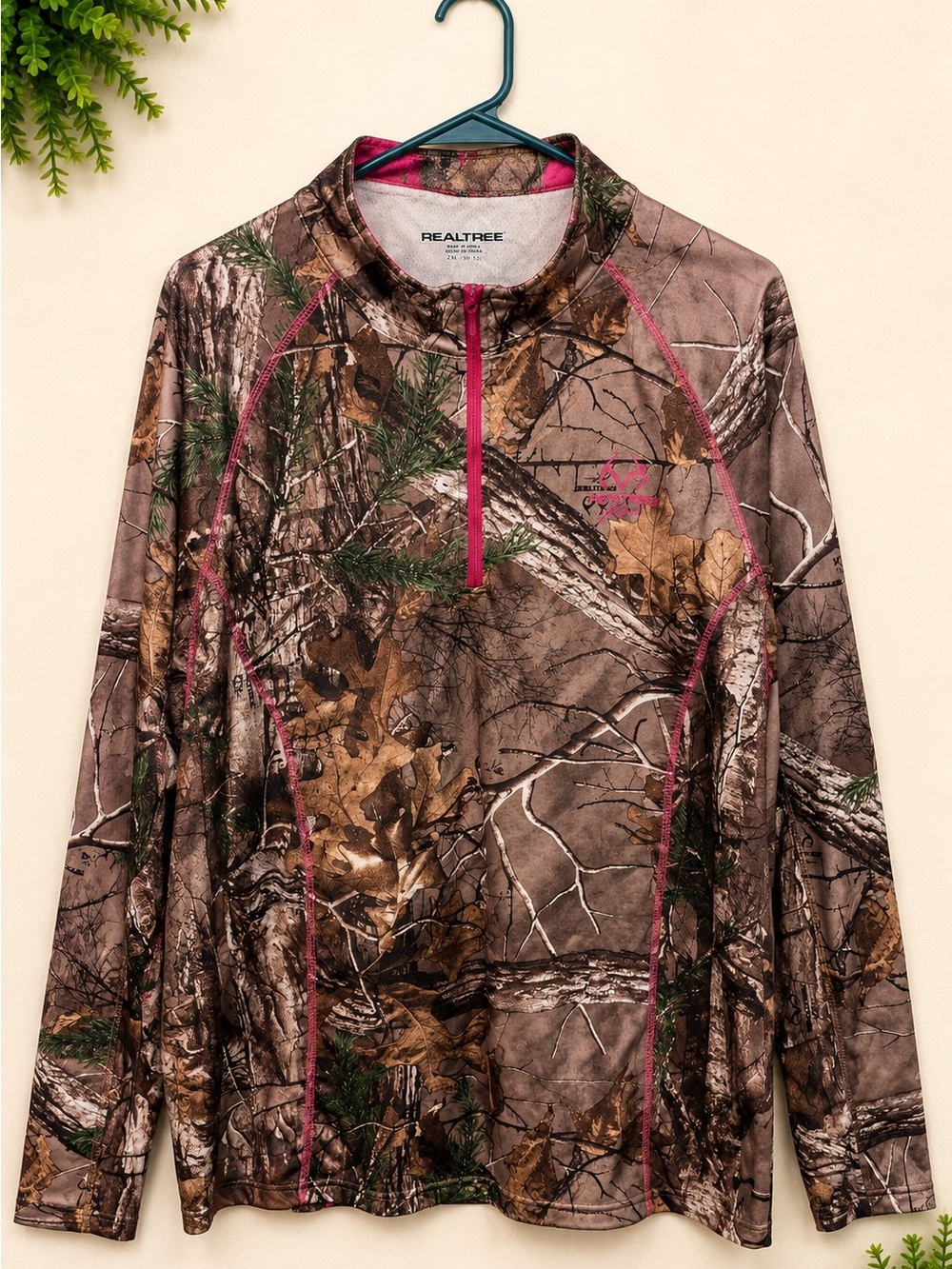 Realtree Camo Quarter Zip Performance Pullover Pink Accent 2XL